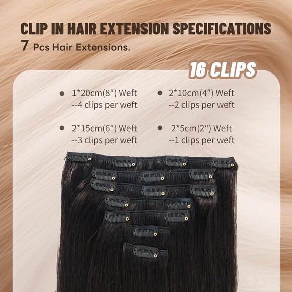 Clip in Hair Extensions Real Human Hair 18 Inch 7Pcs Remy Straight Thick - Picture 4 of 6